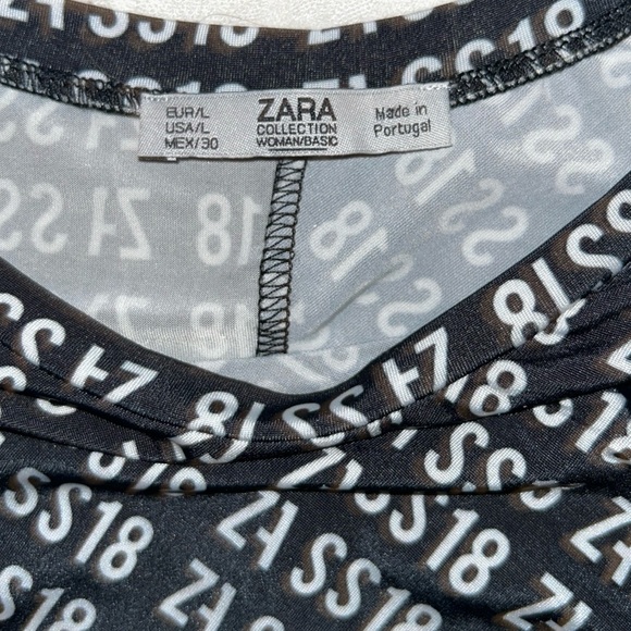 ZARA Dress Womens L Black Numerical Allover Print Cinged Waist Maxi - Picture 3 of 6
